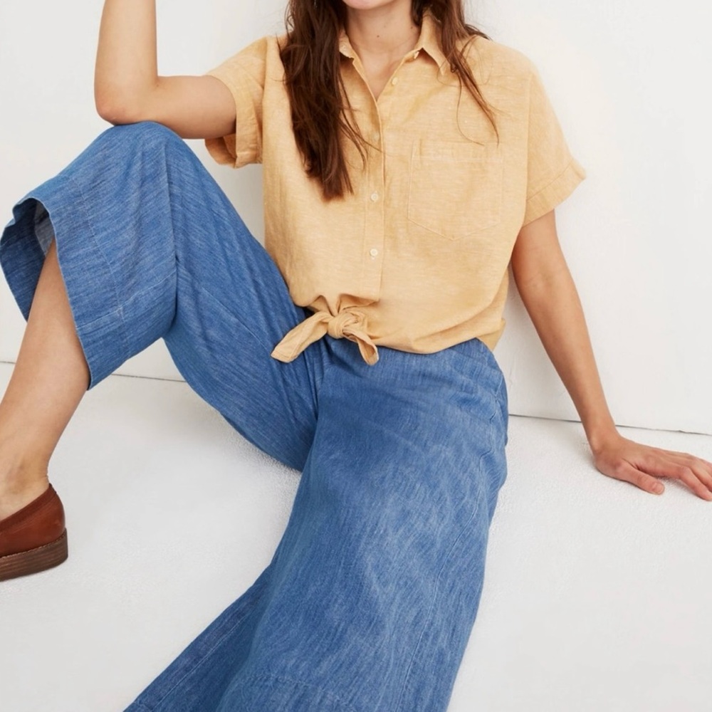 Madewell Chambray Huston Pull-On Wide Leg Crop Pants Size Small